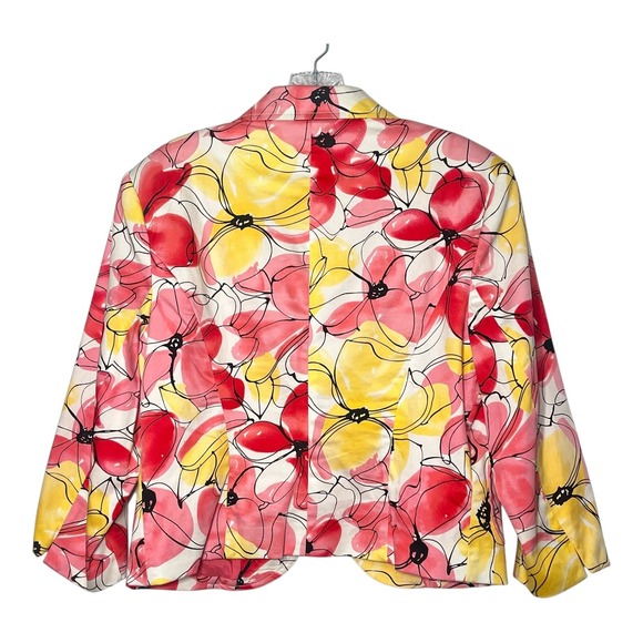 George Stretch Floral Blazer Jacket Pink Yellow Spring Career One Button Size 10 - Picture 2 of 7